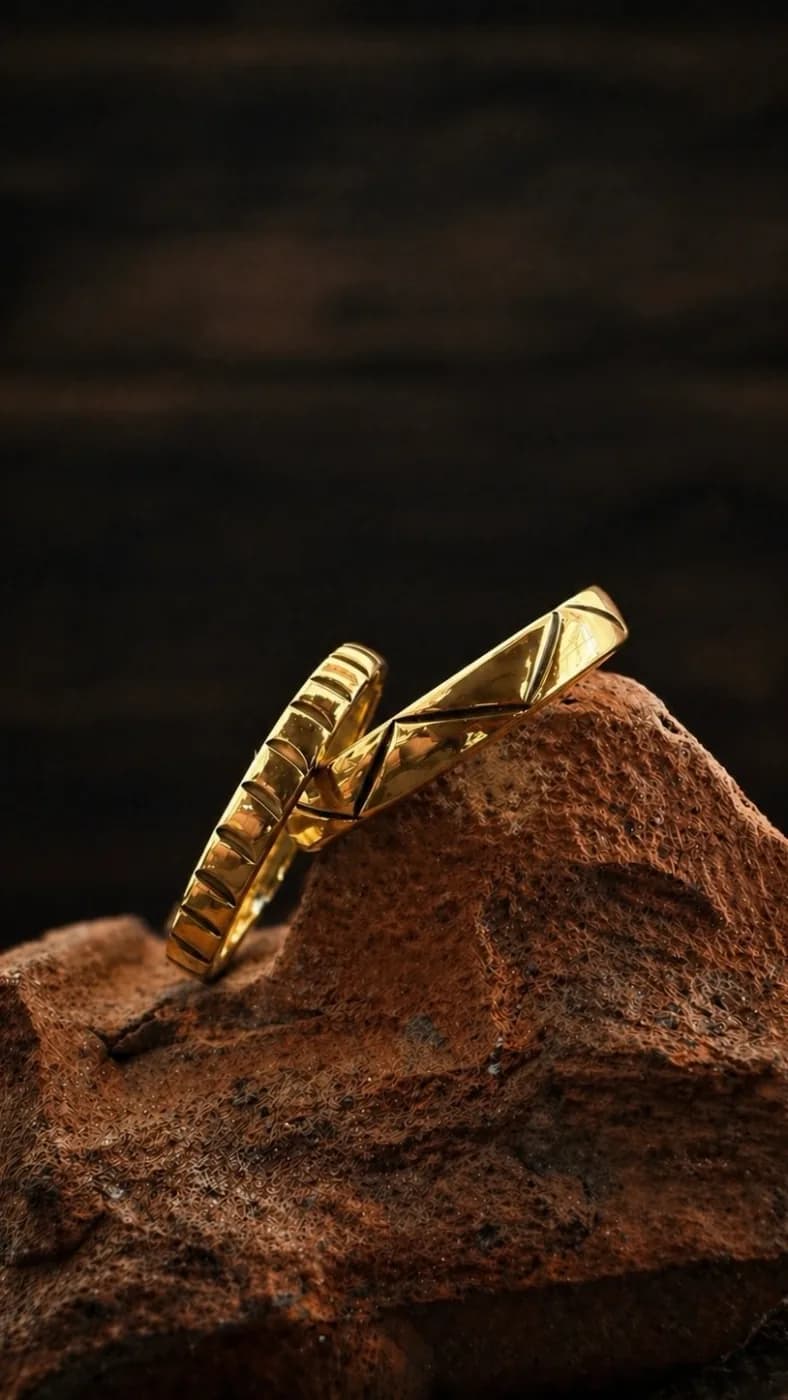 Two gold-plated brass rings from the Brass Jewelry Workshop
