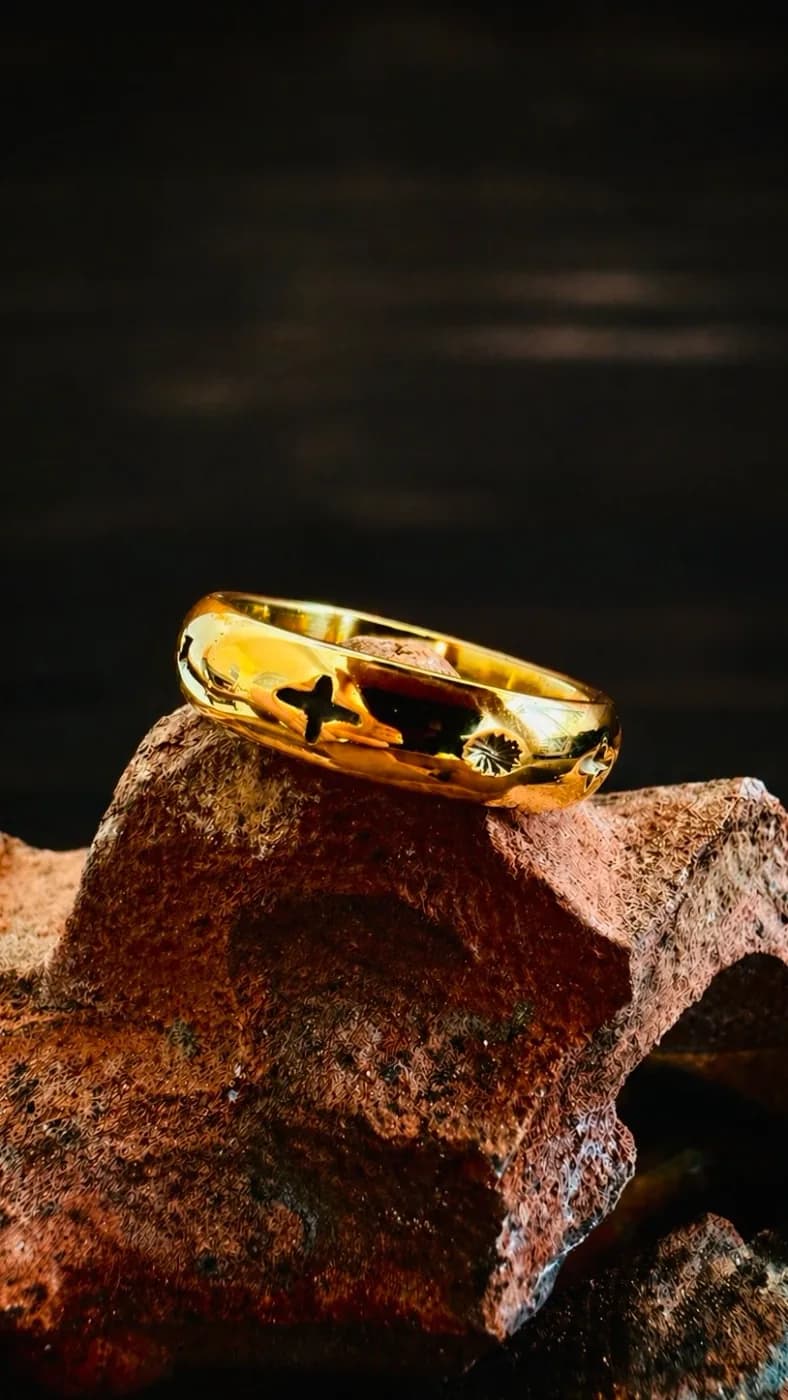 A gold-plated brass ring from the Brass Jewelry Workshop